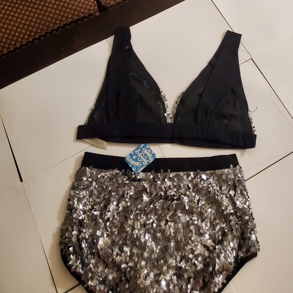 NWT Free People let it shine Bralette size L & panty pewter combo size M "set" - Picture 10 of 16